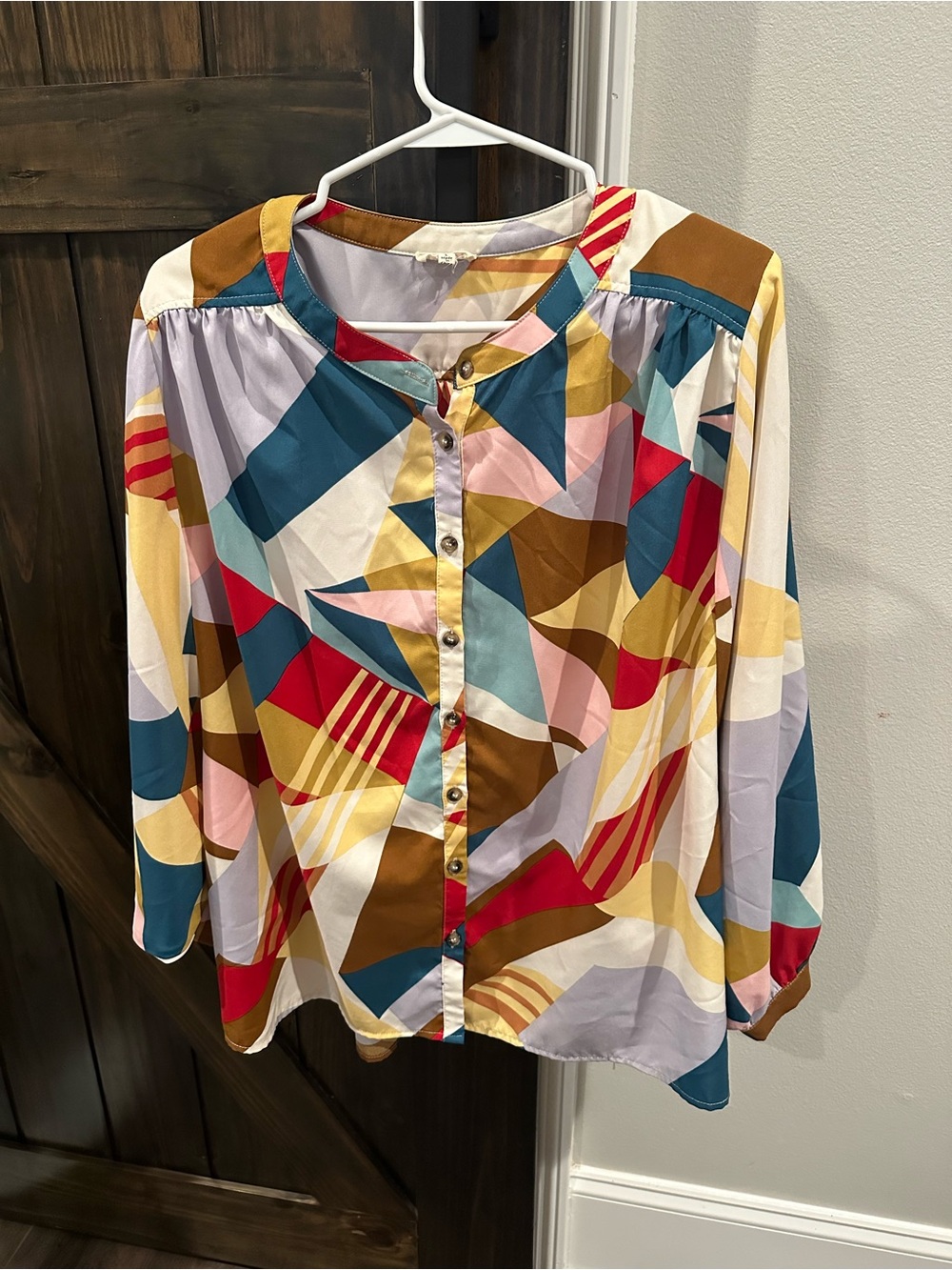 JODIFL Multicolor Geometric Button-Front Blouse